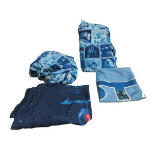 Star Wars 4pc Sheet Set Twin Flat & Fitted Sham King Pillowcase Retro 80's